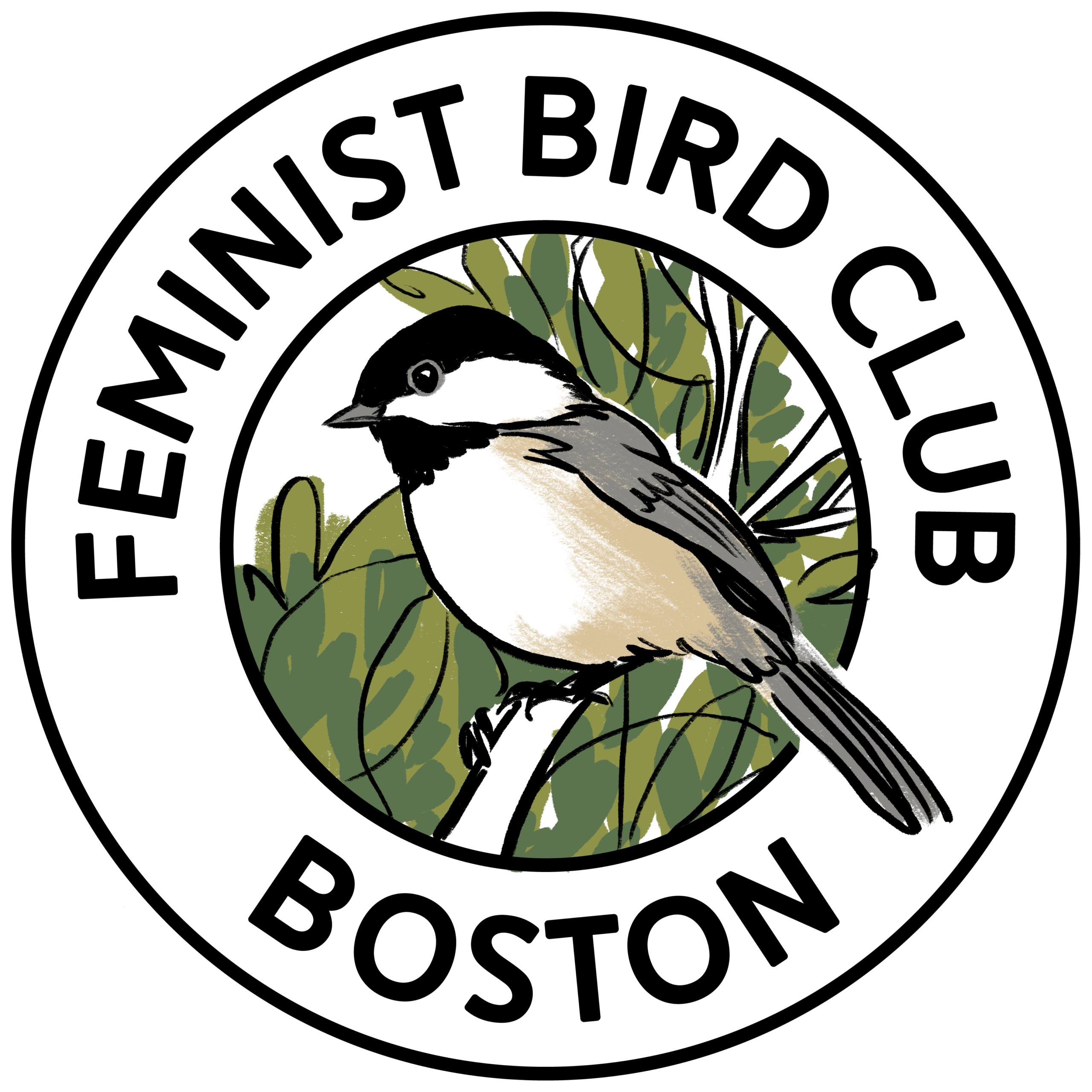 Feminist Bird Club Boston chickadee logo